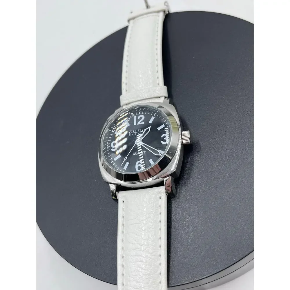 Joan Rivers Collection Vintage White Leather Watch V377 Black Face‎ New Battery